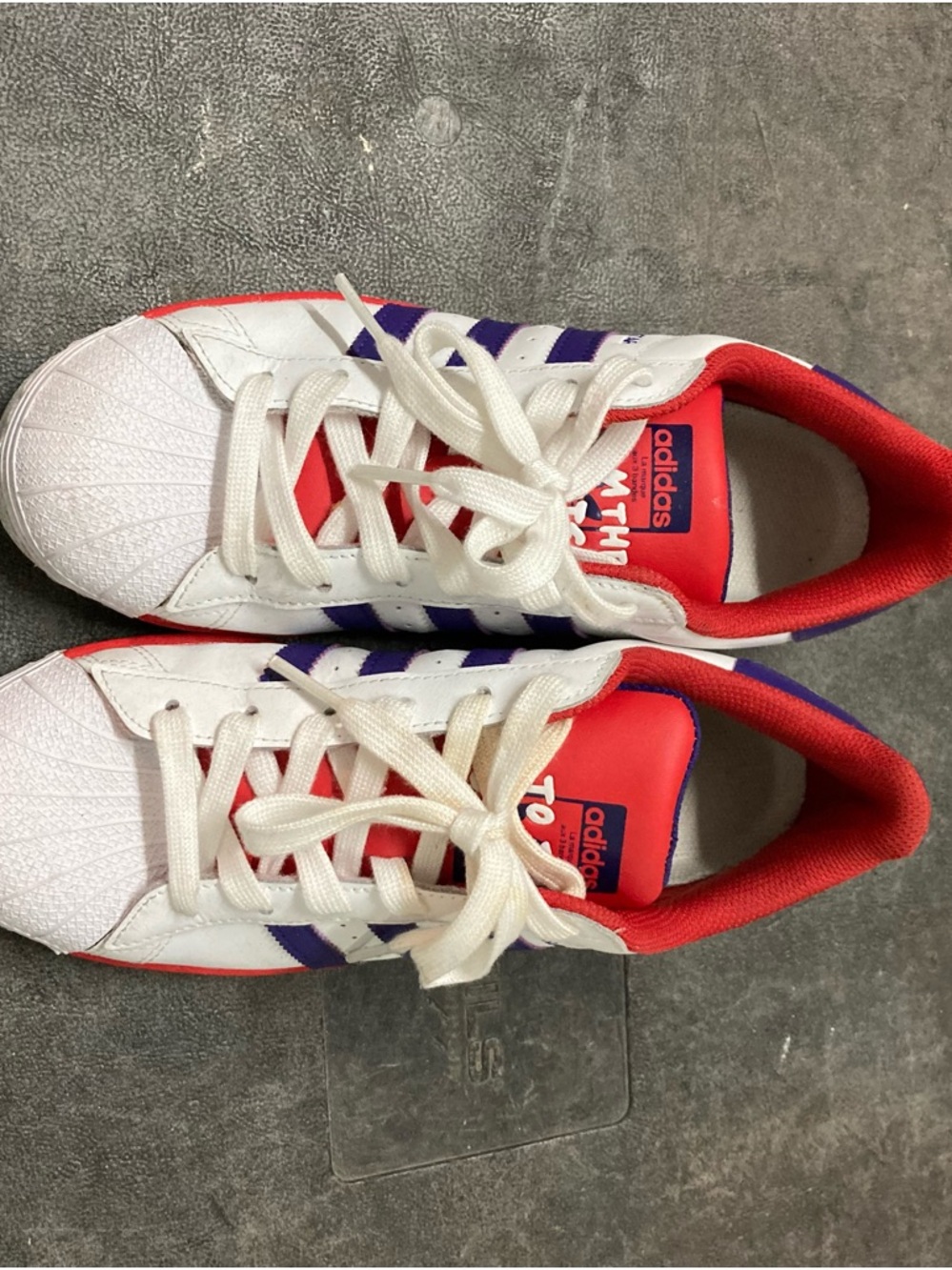 adidas White Sneakers with Purple Lining and Red Accents
